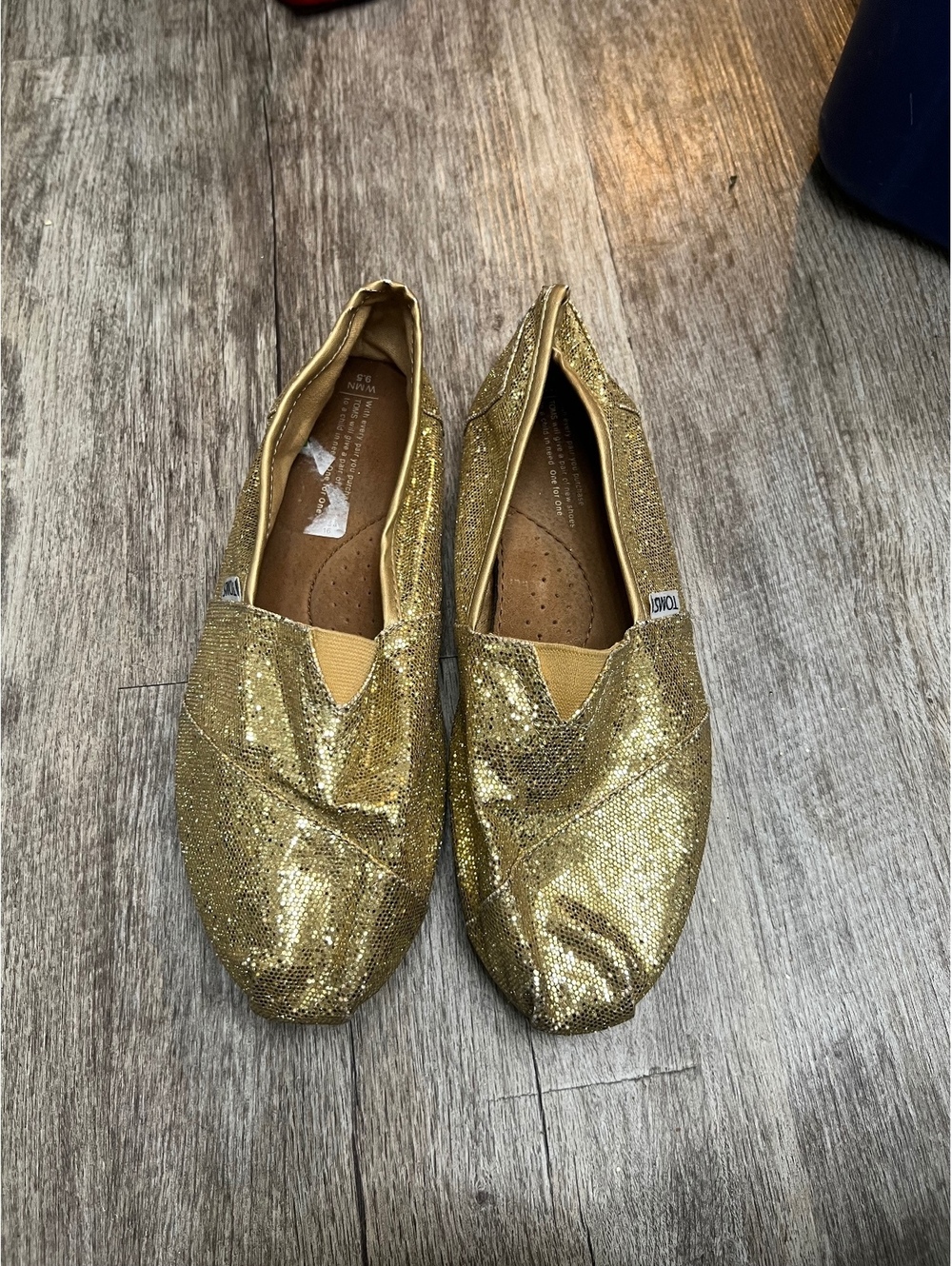 TOMS gold glitter slip on flats size 9.5